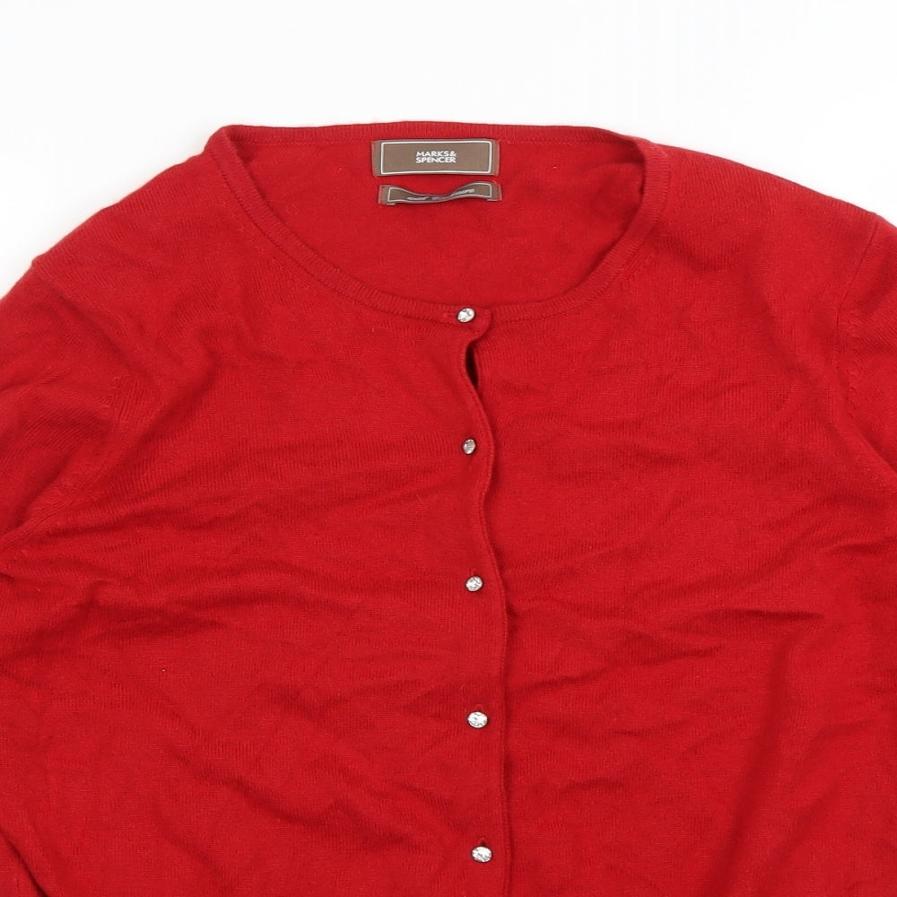 M&S Womens Red   Cardigan Jumper Size 16