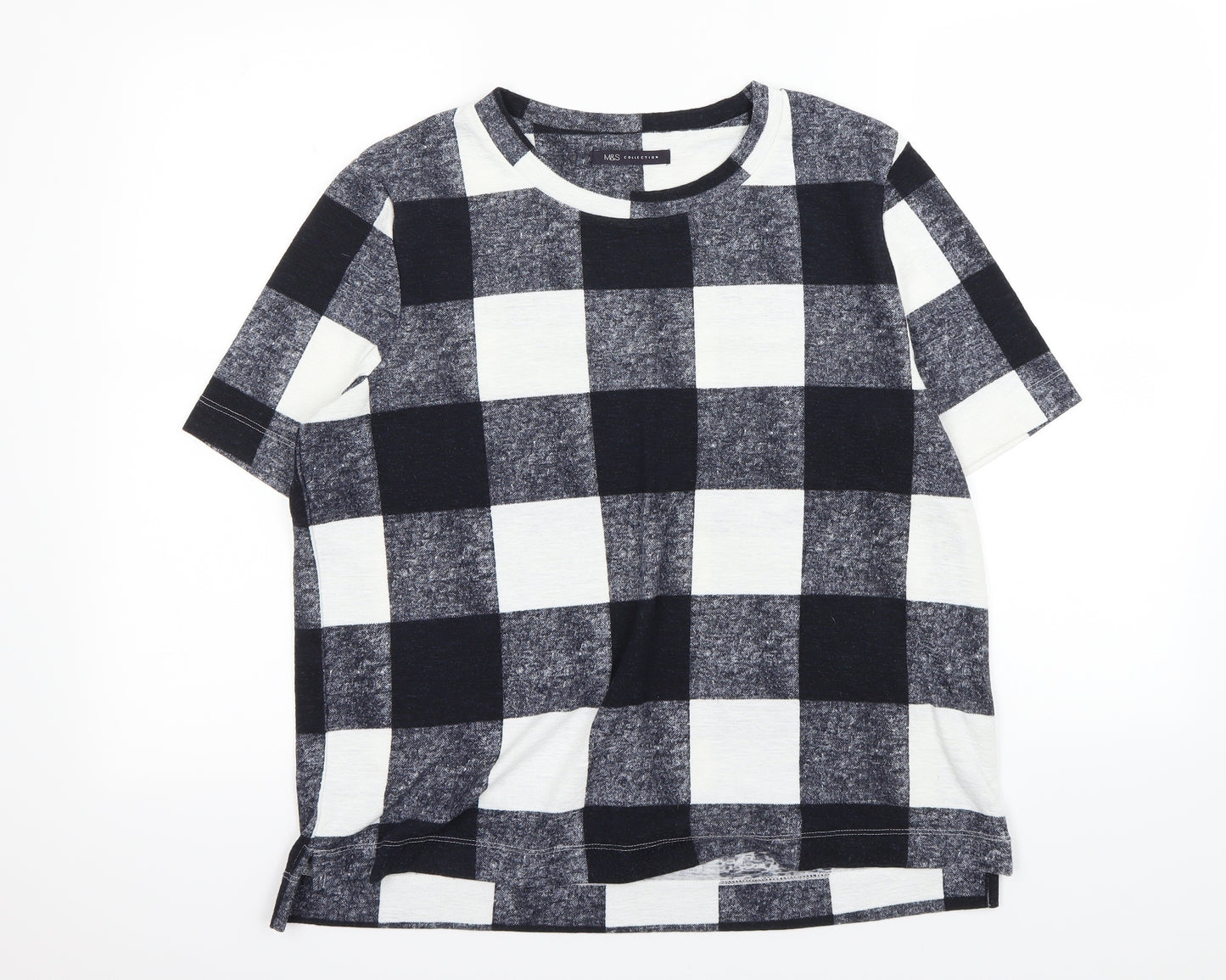 M&S Womens Blue Check  Basic T-Shirt Size 14