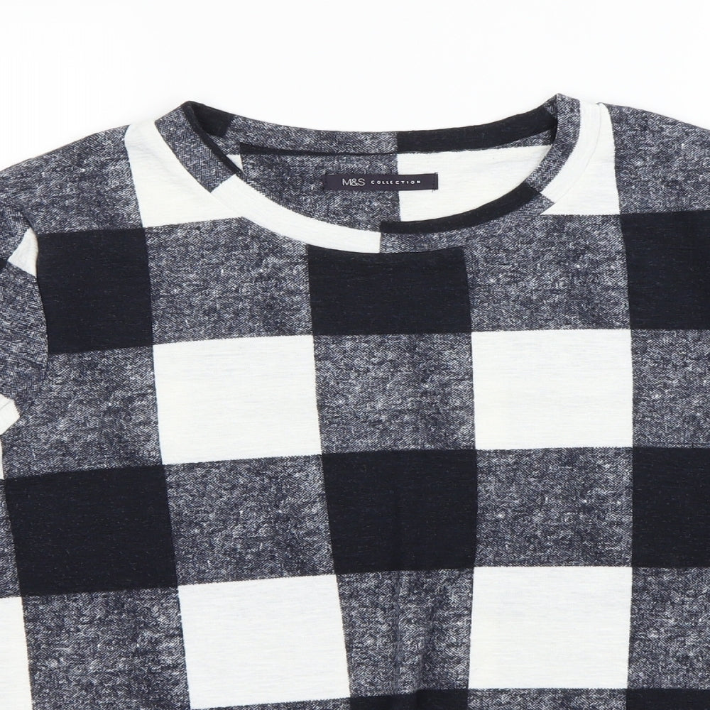 M&S Womens Blue Check  Basic T-Shirt Size 14