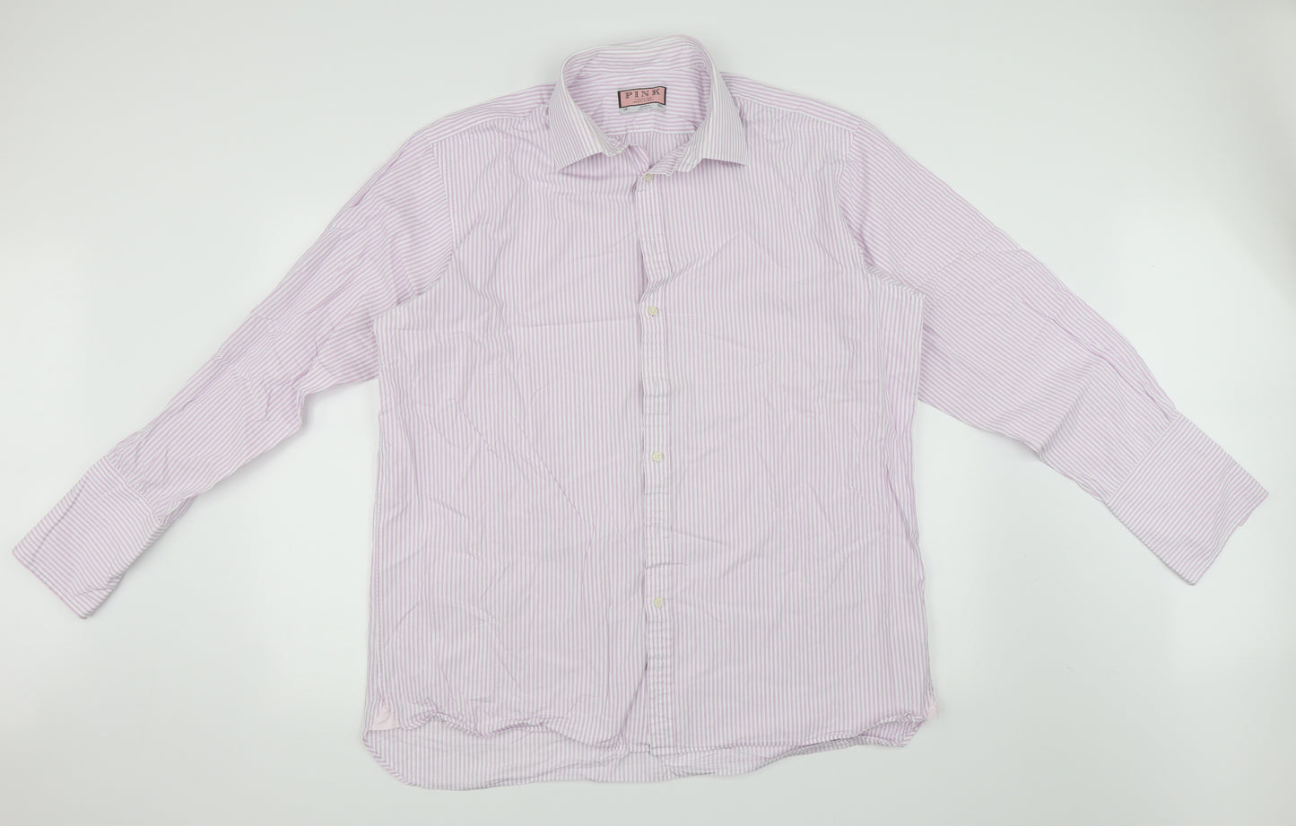 PINK Mens Pink Striped   Button-Up Size 18