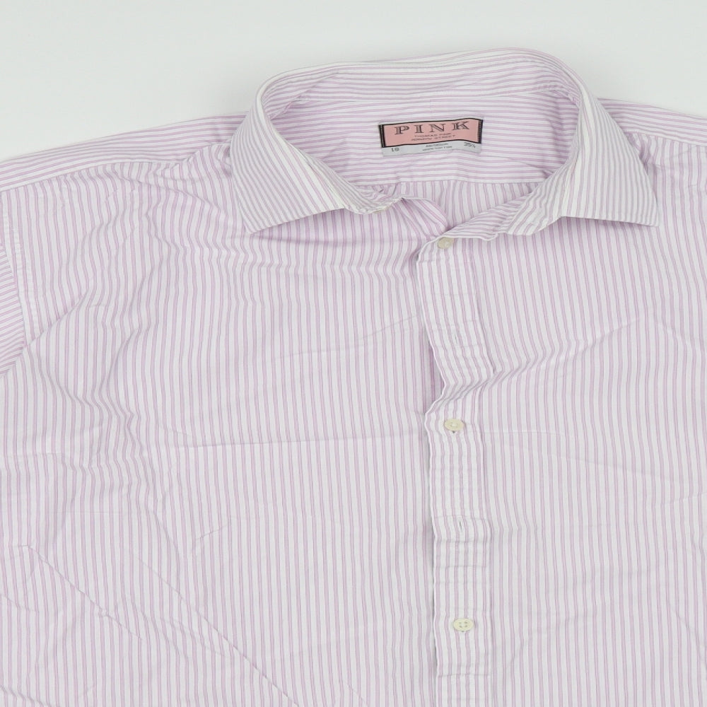 PINK Mens Pink Striped   Button-Up Size 18