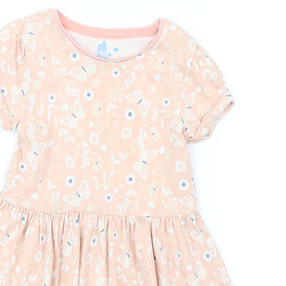 F&F Girls Pink Floral  Skater Dress  Size 2-3 Years