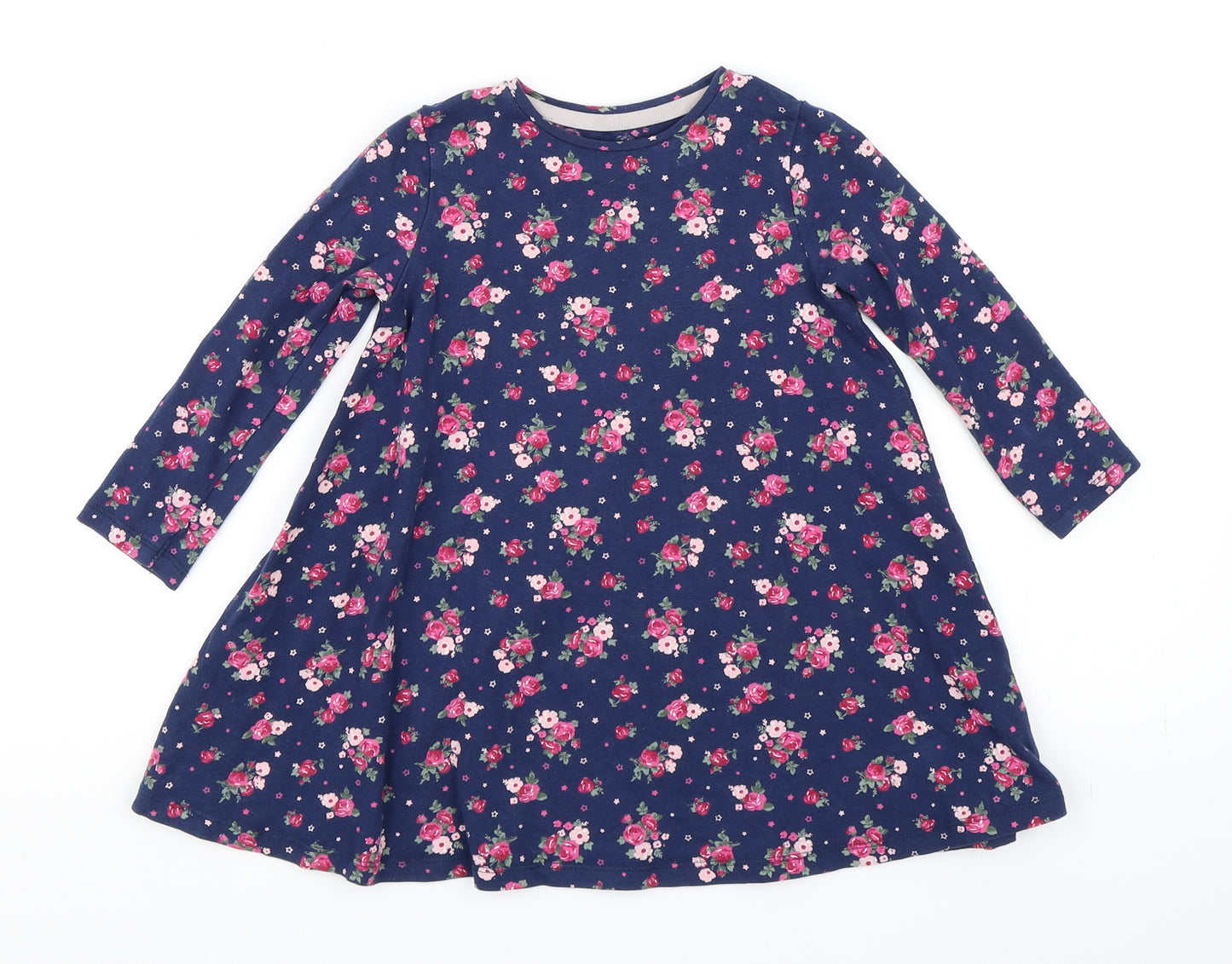 F&F Girls Blue Floral  T-Shirt Dress  Size 2-3 Years