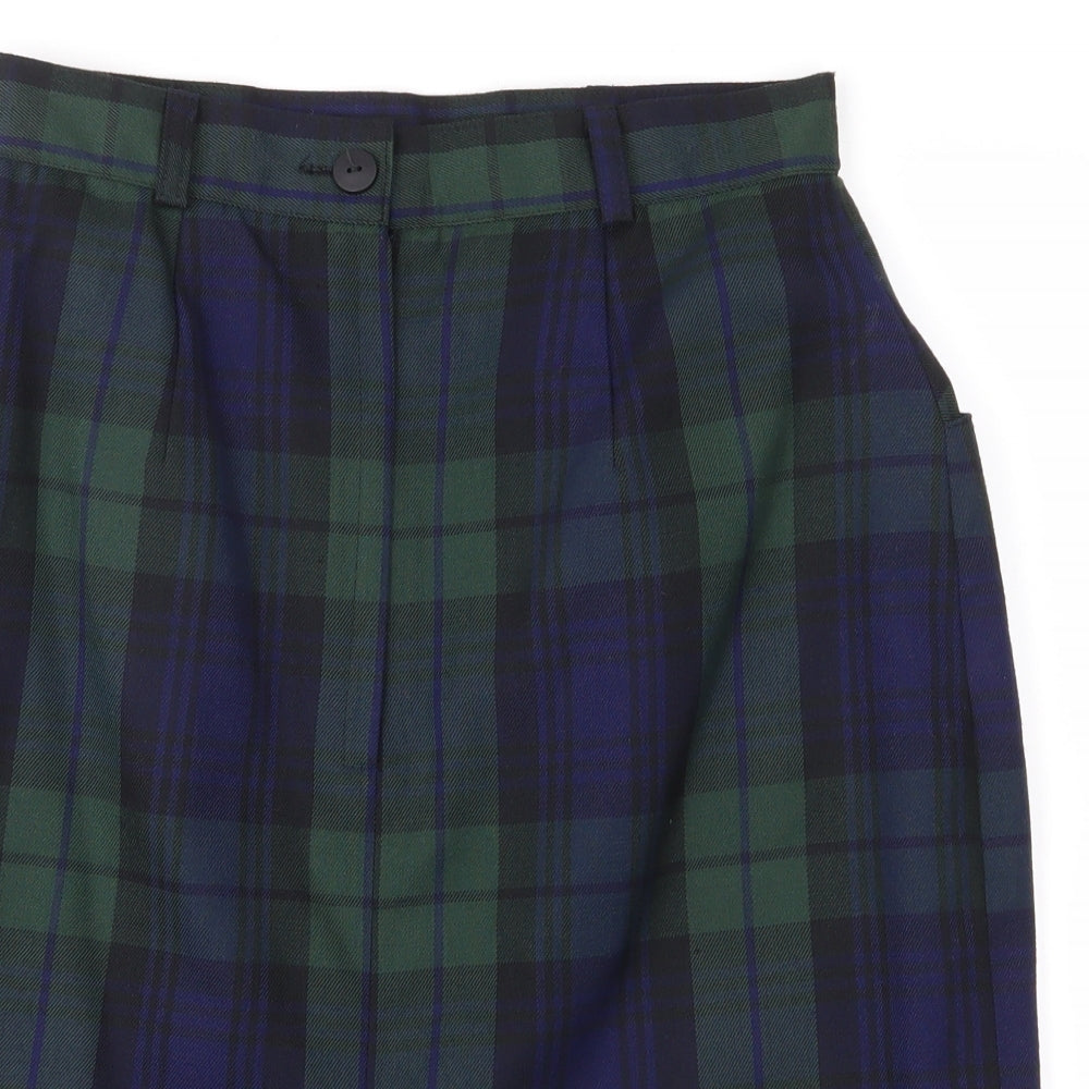 Essentials Womens Green Plaid  A-Line Skirt Size 26 in