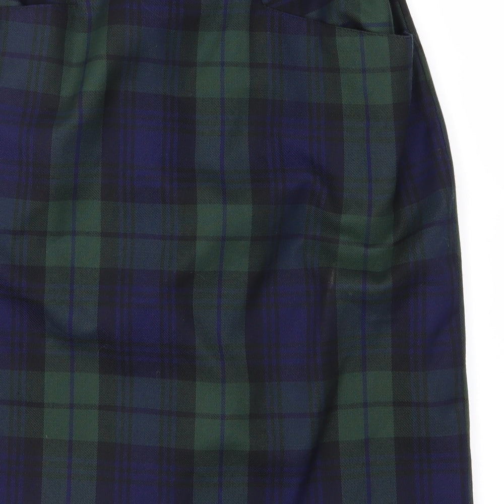 Essentials Womens Green Plaid  A-Line Skirt Size 26 in