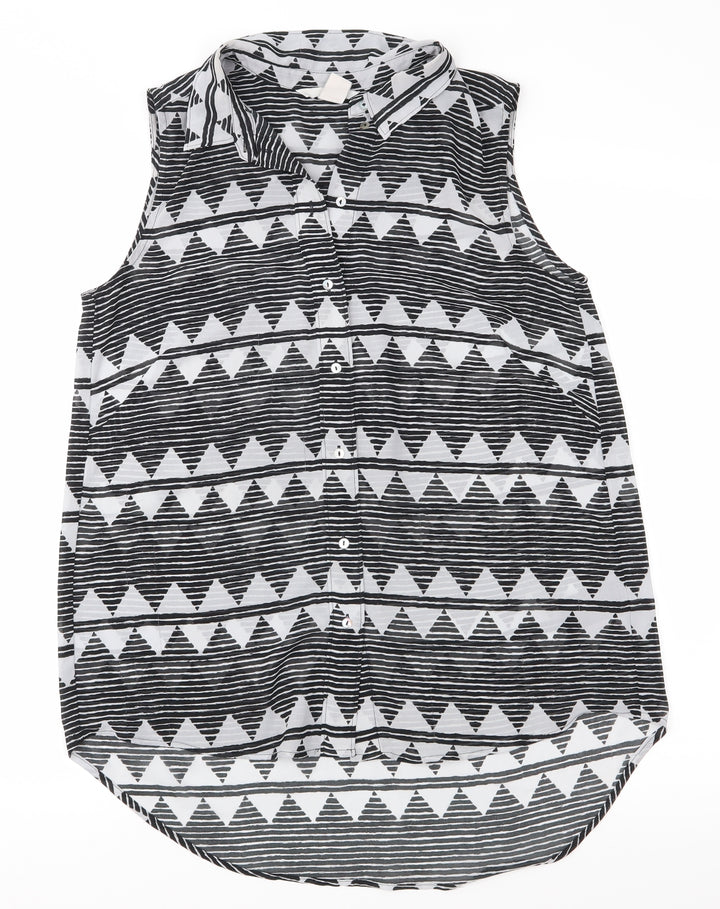 H&M Womens Black Geometric Basic Blouse Size 36 - See Through