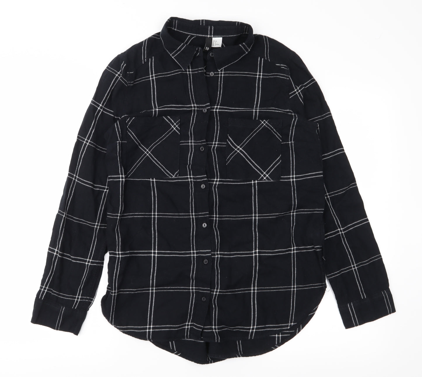 H&M Womens Black Plaid  Basic Button-Up Size 10