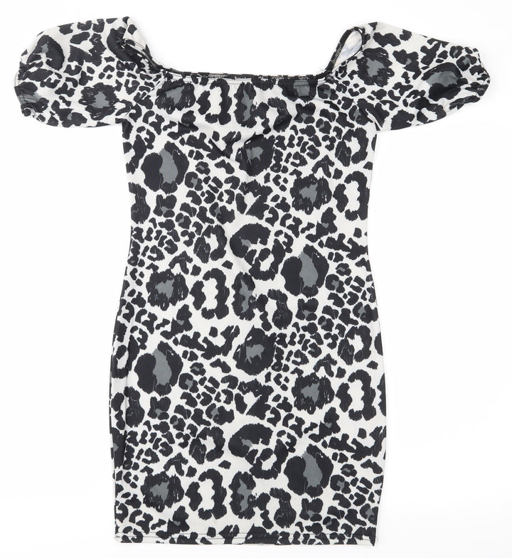 Boohoo Womens Black Animal Print Bodycon Size 8