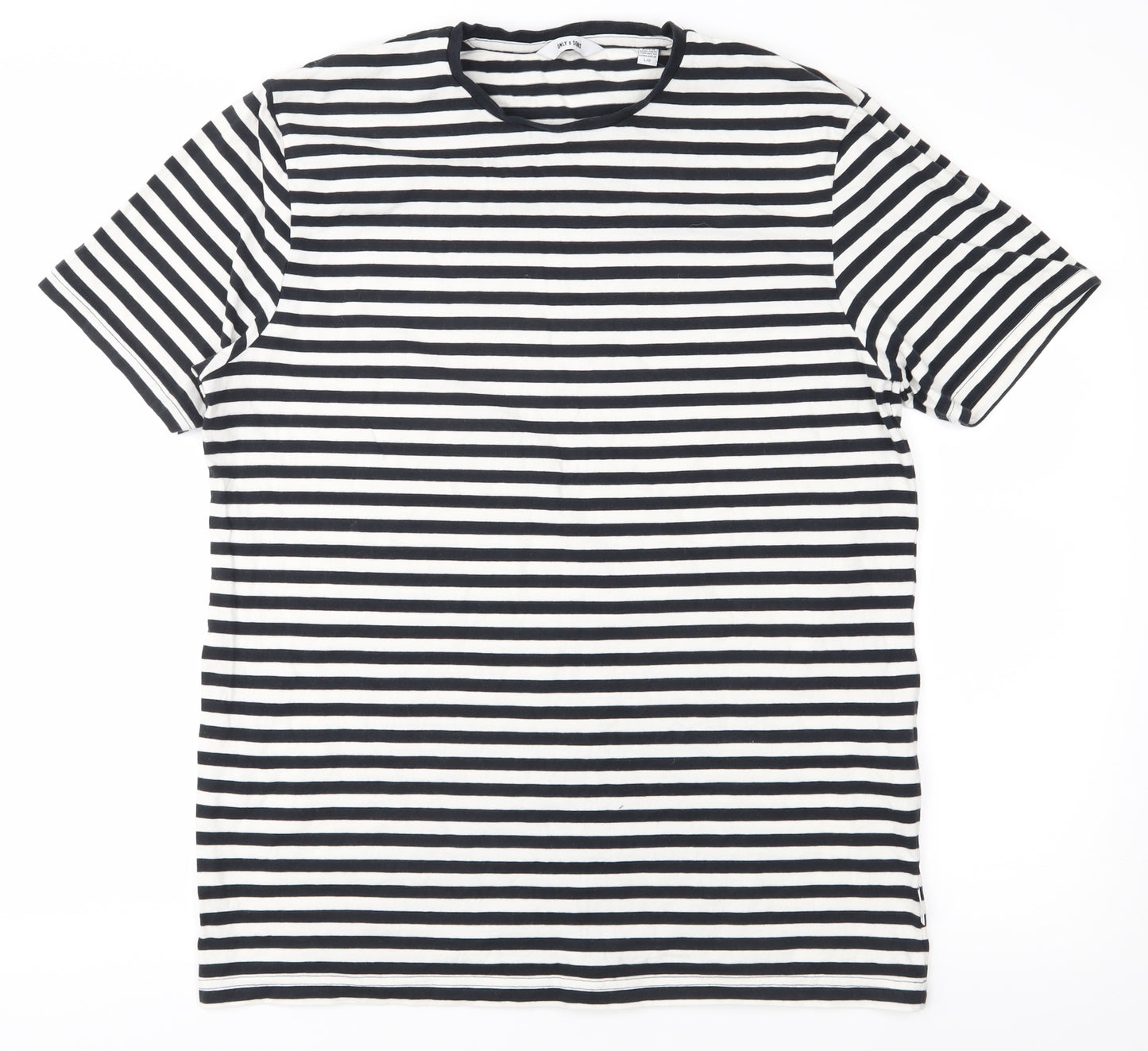 ONLY & SONS Mens Black Striped   T-Shirt Size L
