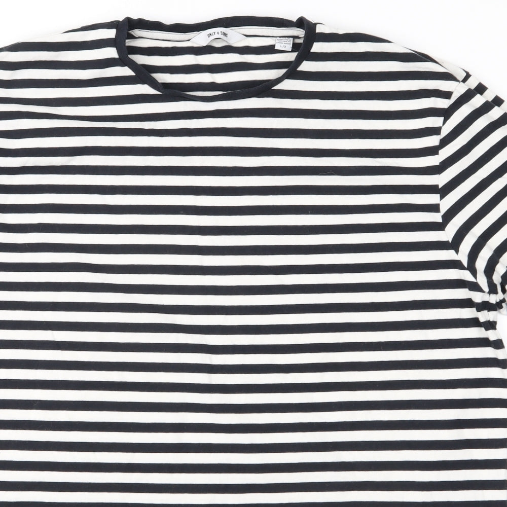 ONLY & SONS Mens Black Striped   T-Shirt Size L