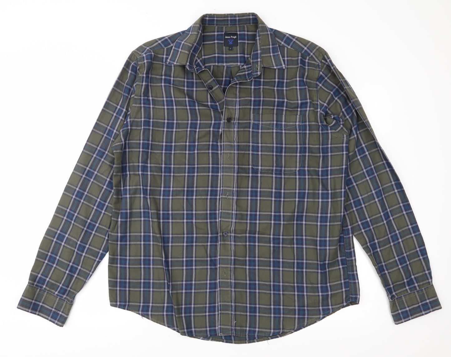 JAMES PRINGLE Mens Green Plaid   Button-Up Size L