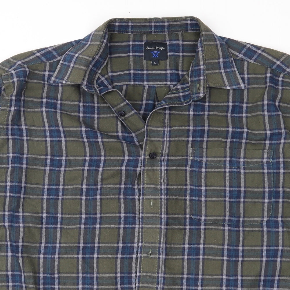 JAMES PRINGLE Mens Green Plaid   Button-Up Size L