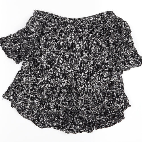 F&F Girls Black Animal Print  Basic Blouse Size 5-6 Years