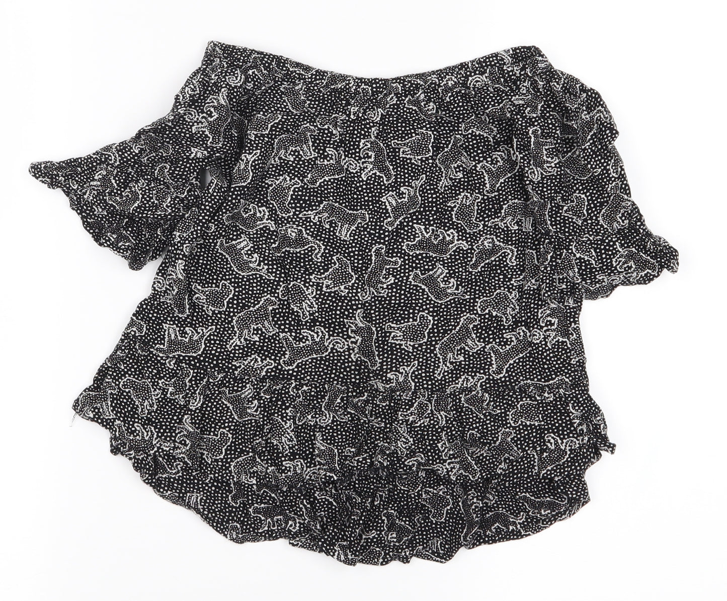 F&F Girls Black Animal Print  Basic Blouse Size 5-6 Years