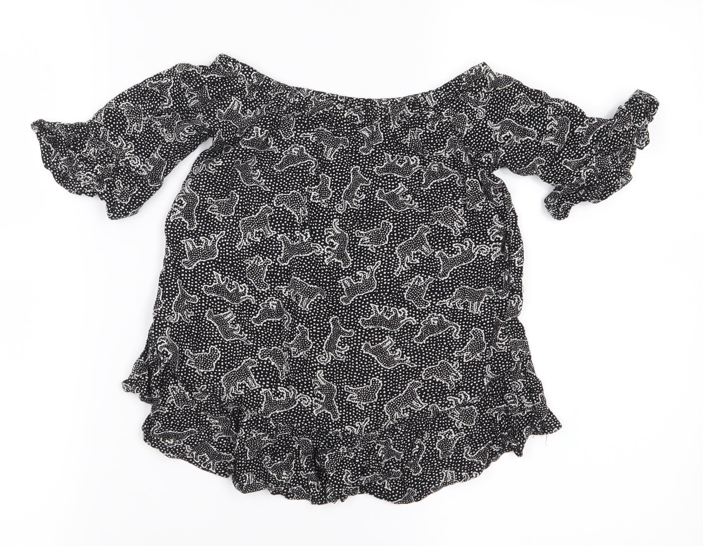 F&F Girls Black Animal Print  Basic Blouse Size 5-6 Years