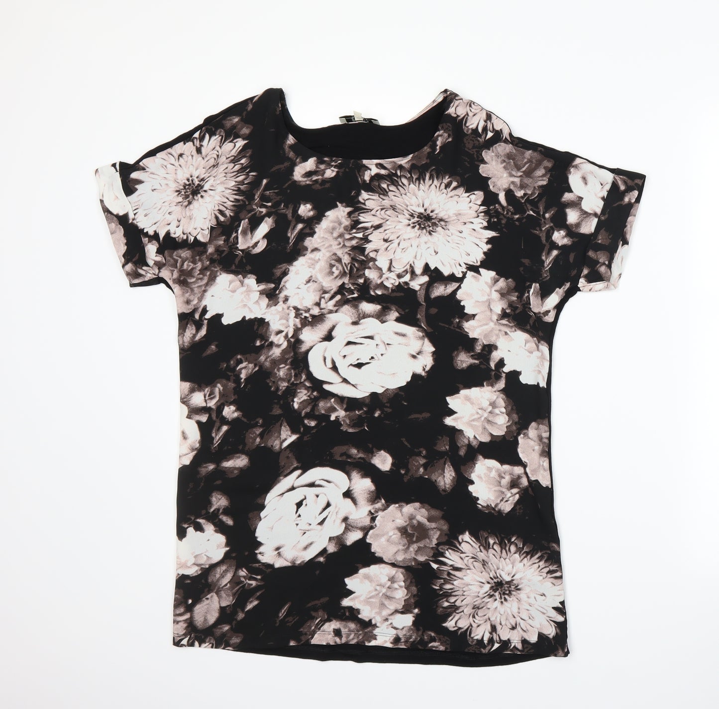 Papaya Womens Black Floral  Basic T-Shirt Size 10