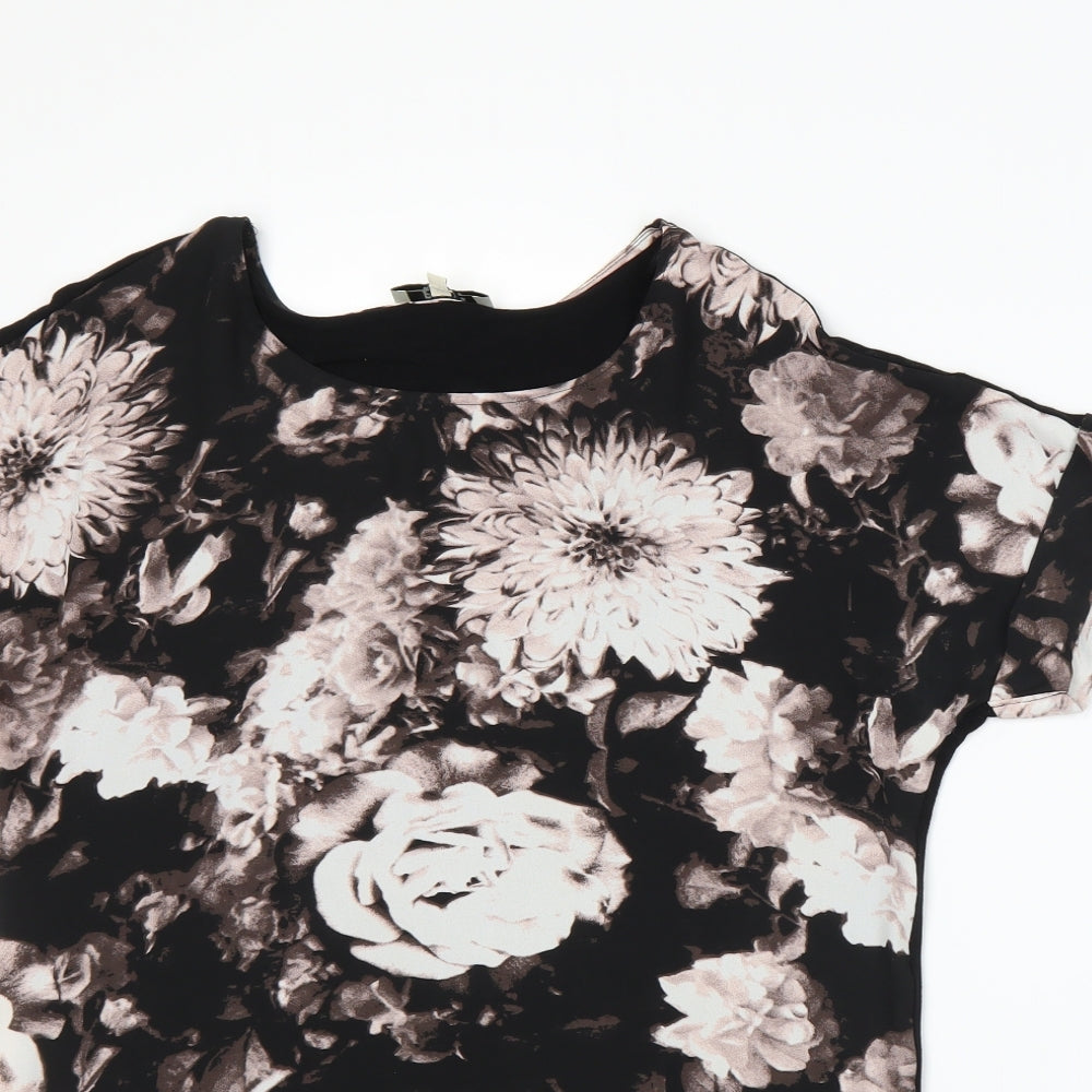 Papaya Womens Black Floral  Basic T-Shirt Size 10
