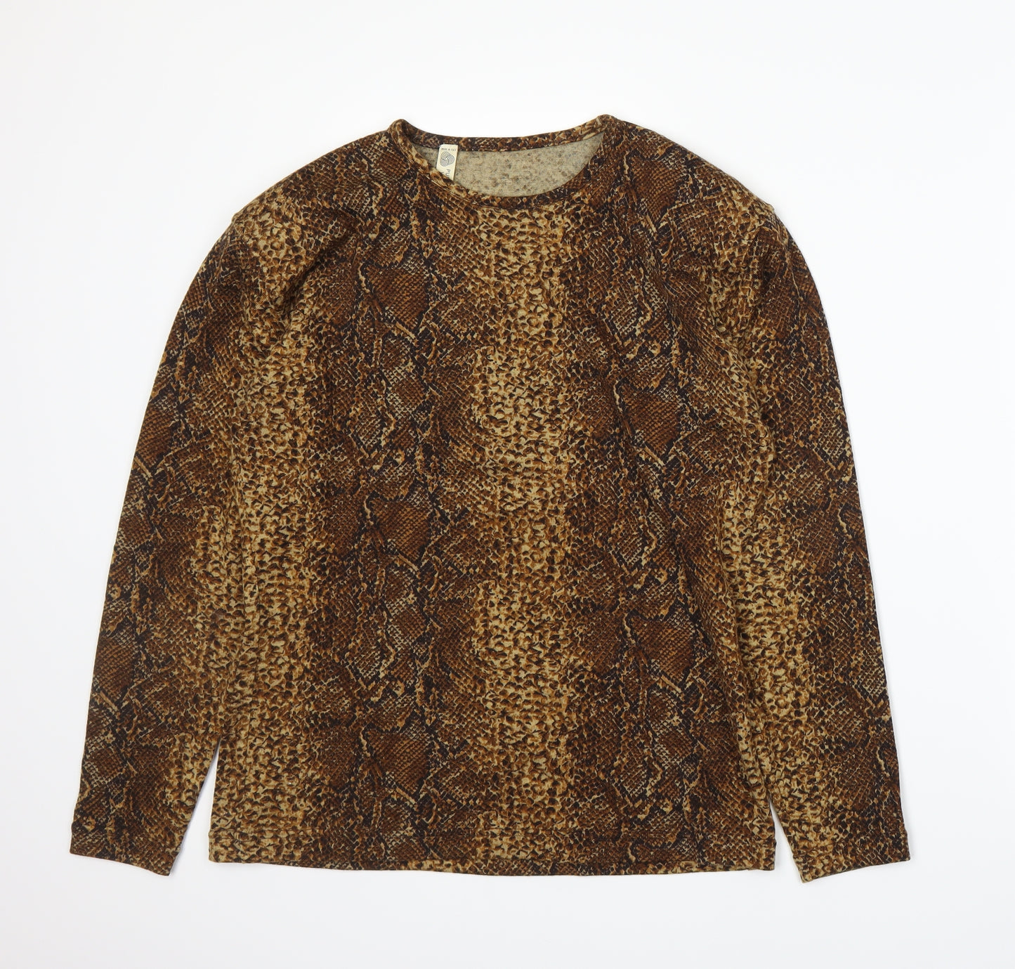 Preworn Womens Brown Animal Print Knit Basic T-Shirt Size L