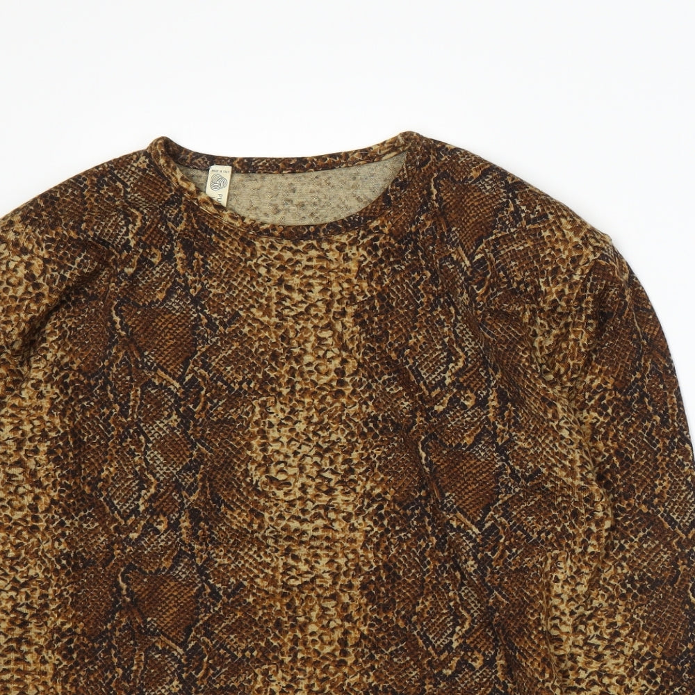 Preworn Womens Brown Animal Print Knit Basic T-Shirt Size L