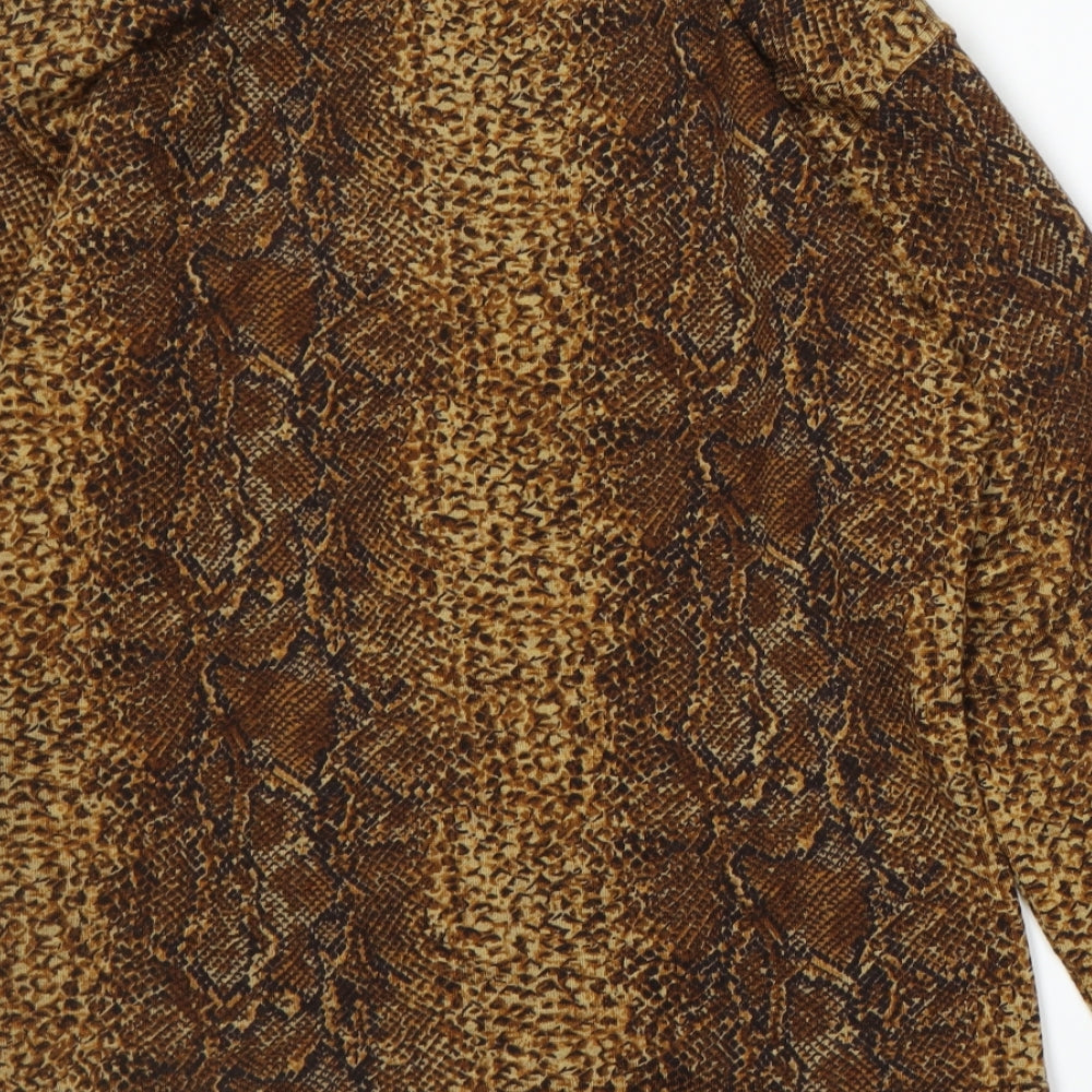 Preworn Womens Brown Animal Print Knit Basic T-Shirt Size L