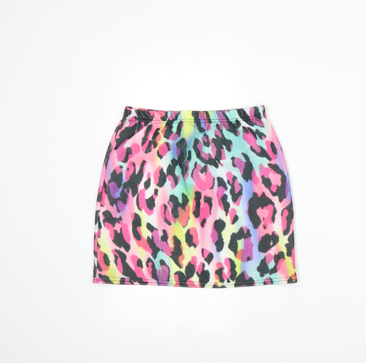 Front view of Preworn women’s multicoloured animal print rayon a-line skirt, size M