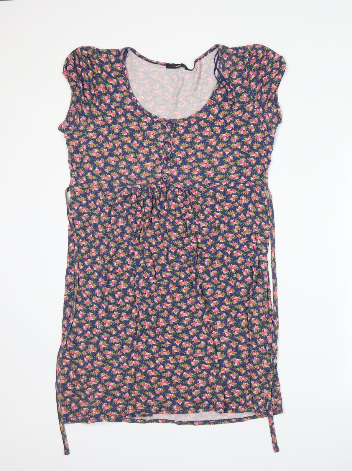 George Womens Blue Floral Jersey A-Line  Size 14