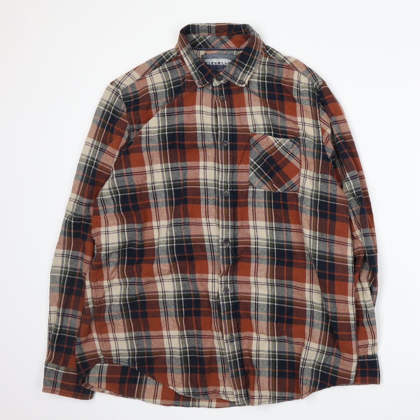Headland Mens Orange Plaid   Button-Up Size L