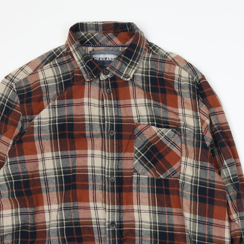 Headland Mens Orange Plaid   Button-Up Size L