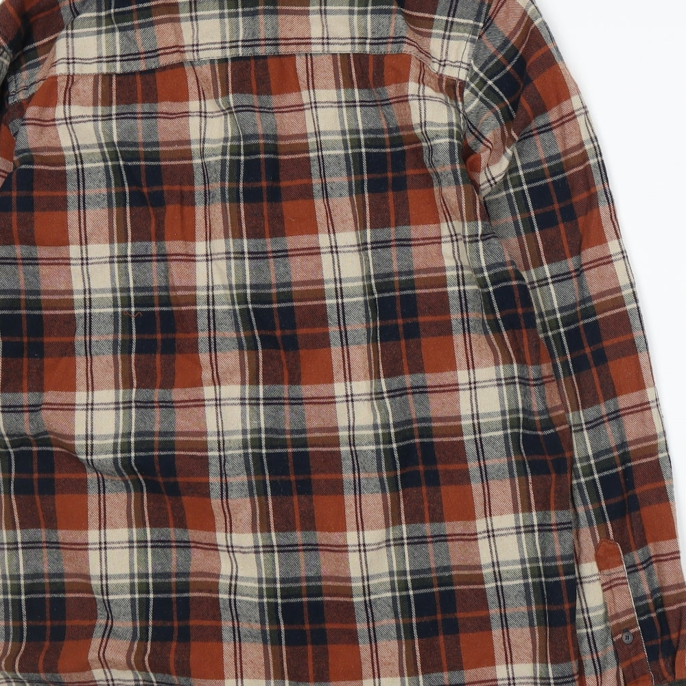 Headland Mens Orange Plaid   Button-Up Size L