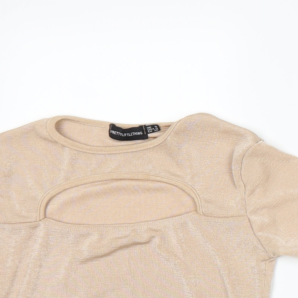 PRETTYLITTLETHING Womens Beige   Basic T-Shirt Size 8