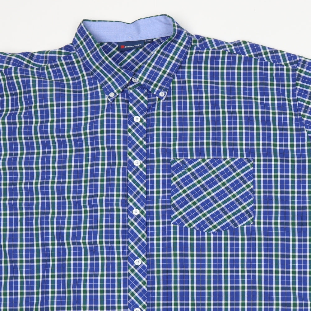 Espionage Mens Blue Plaid   Button-Up Size 3XL
