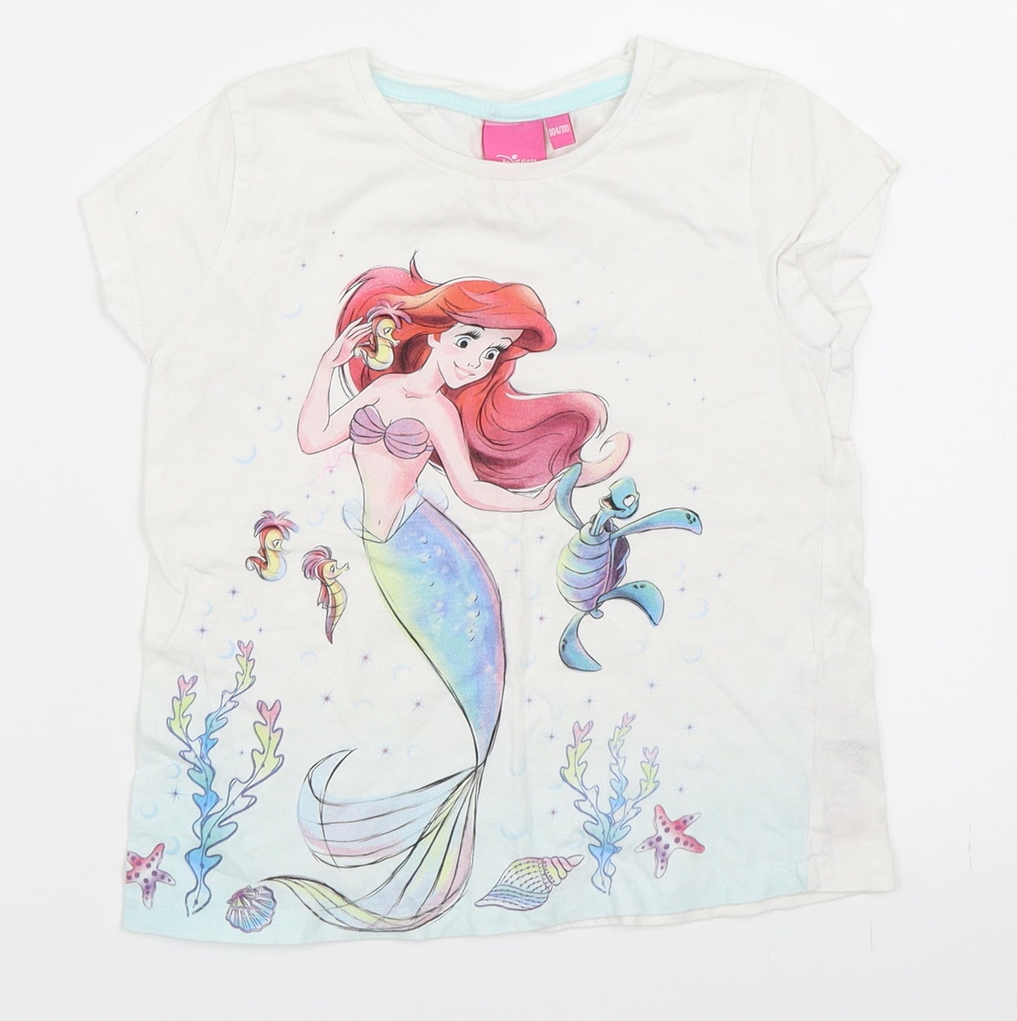 Disney Girls White   Basic T-Shirt Size 4-5 Years  - The Little Mermaid