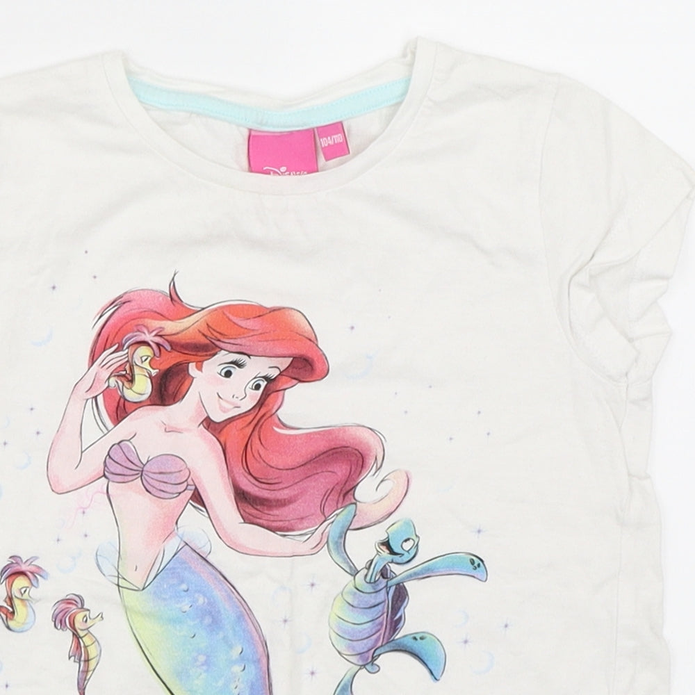 Disney Girls White   Basic T-Shirt Size 4-5 Years  - The Little Mermaid