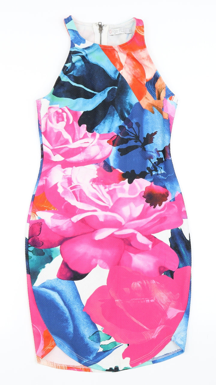 Ginger Fizz Womens Pink Floral Bodycon Size 8