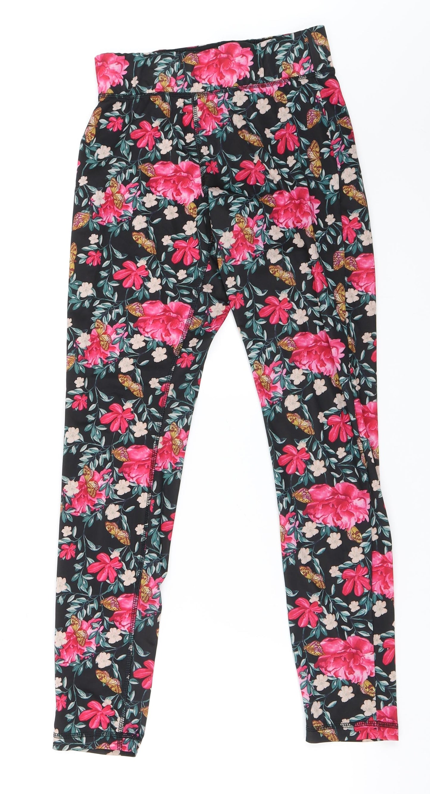 ESMARA Womens Black Floral  Compression Leggings Size S L27 in