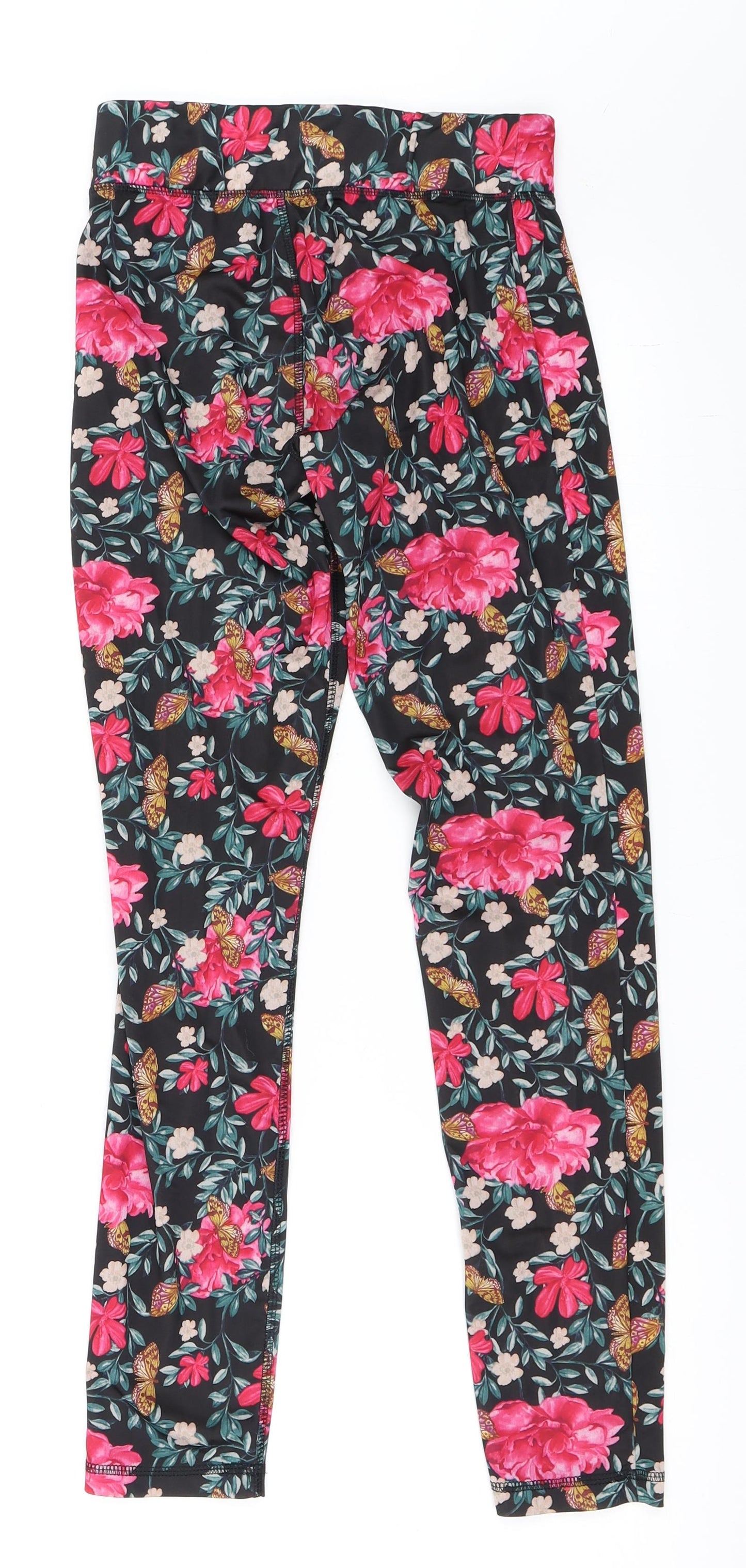 ESMARA Womens Black Floral  Compression Leggings Size S L27 in