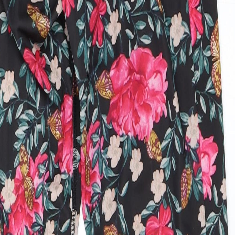 ESMARA Womens Black Floral  Compression Leggings Size S L27 in