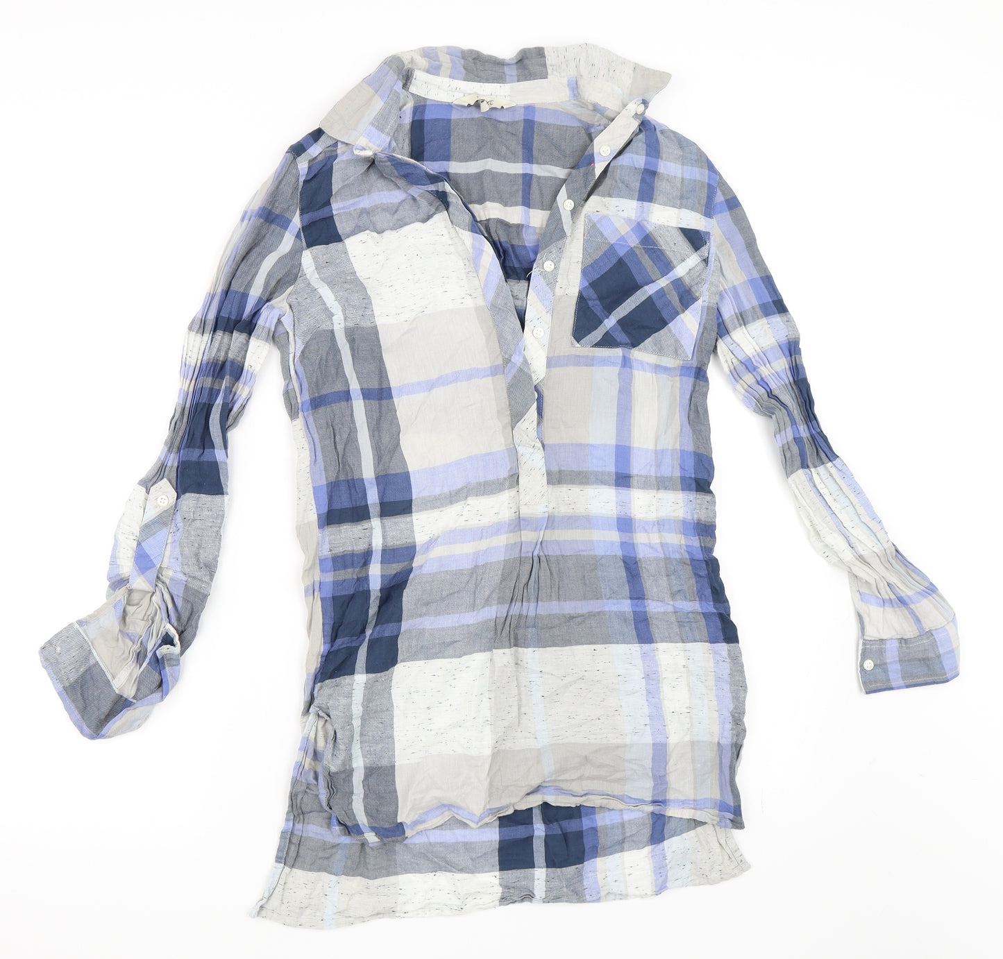 NEXT Womens Blue Check  Tunic Button-Up Size 6