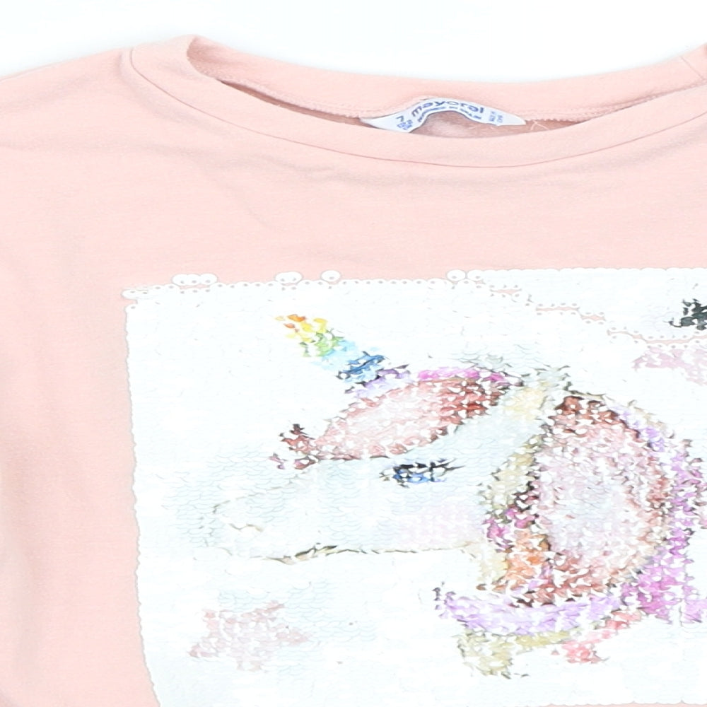 Mayoral Girls Pink   Pullover Sweatshirt Size 7 Years  - Unicorn