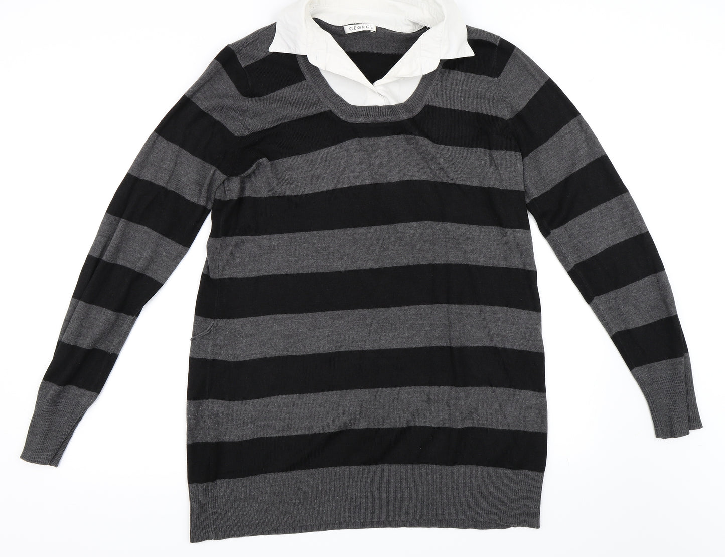 George Womens Grey Striped  Tunic Jumper Size 16