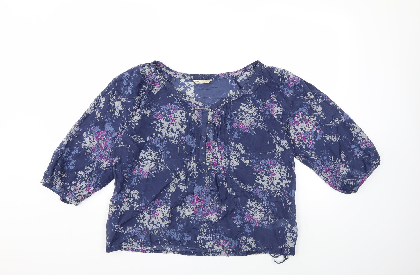 Marks and Spencer Womens Blue Floral  Basic Blouse Size 16