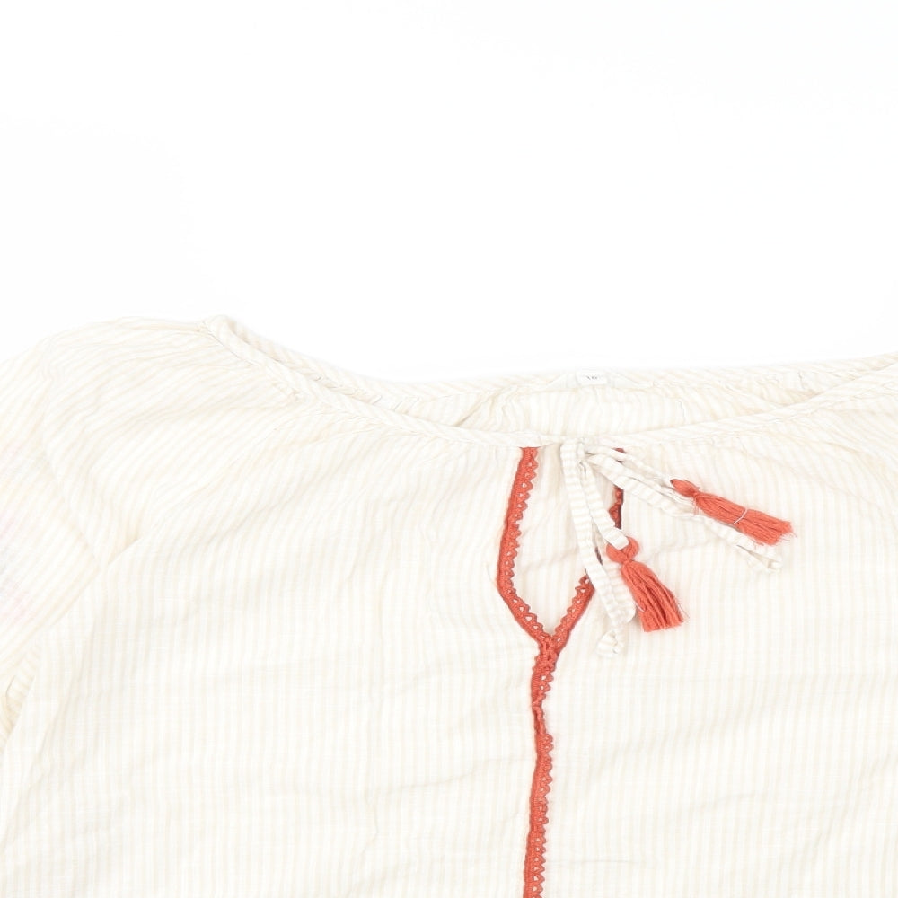 Falmer Heritage Womens White Striped  Basic Blouse Size 16