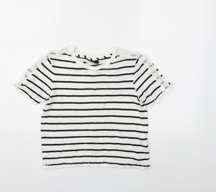 Topshop Womens White Striped  Basic T-Shirt Size 6