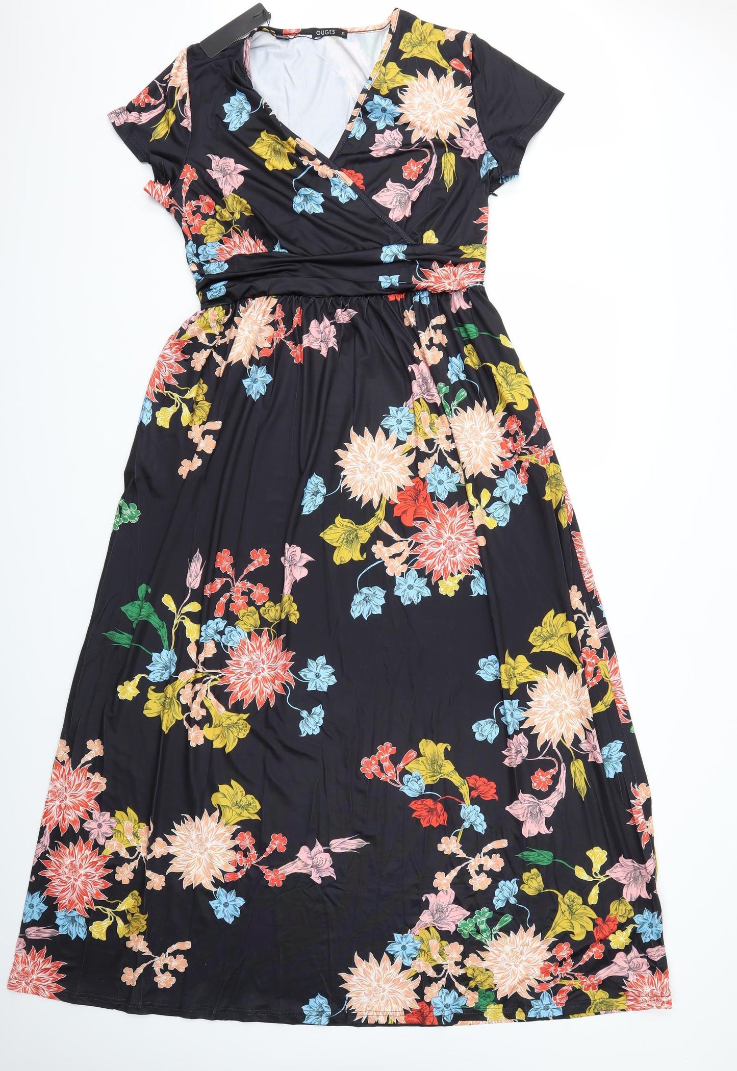 OUGES Womens Black Floral  Maxi  Size XL