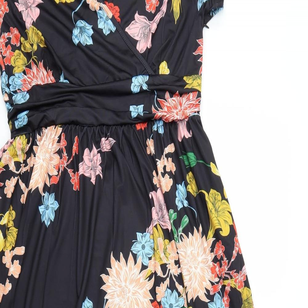 OUGES Womens Black Floral  Maxi  Size XL