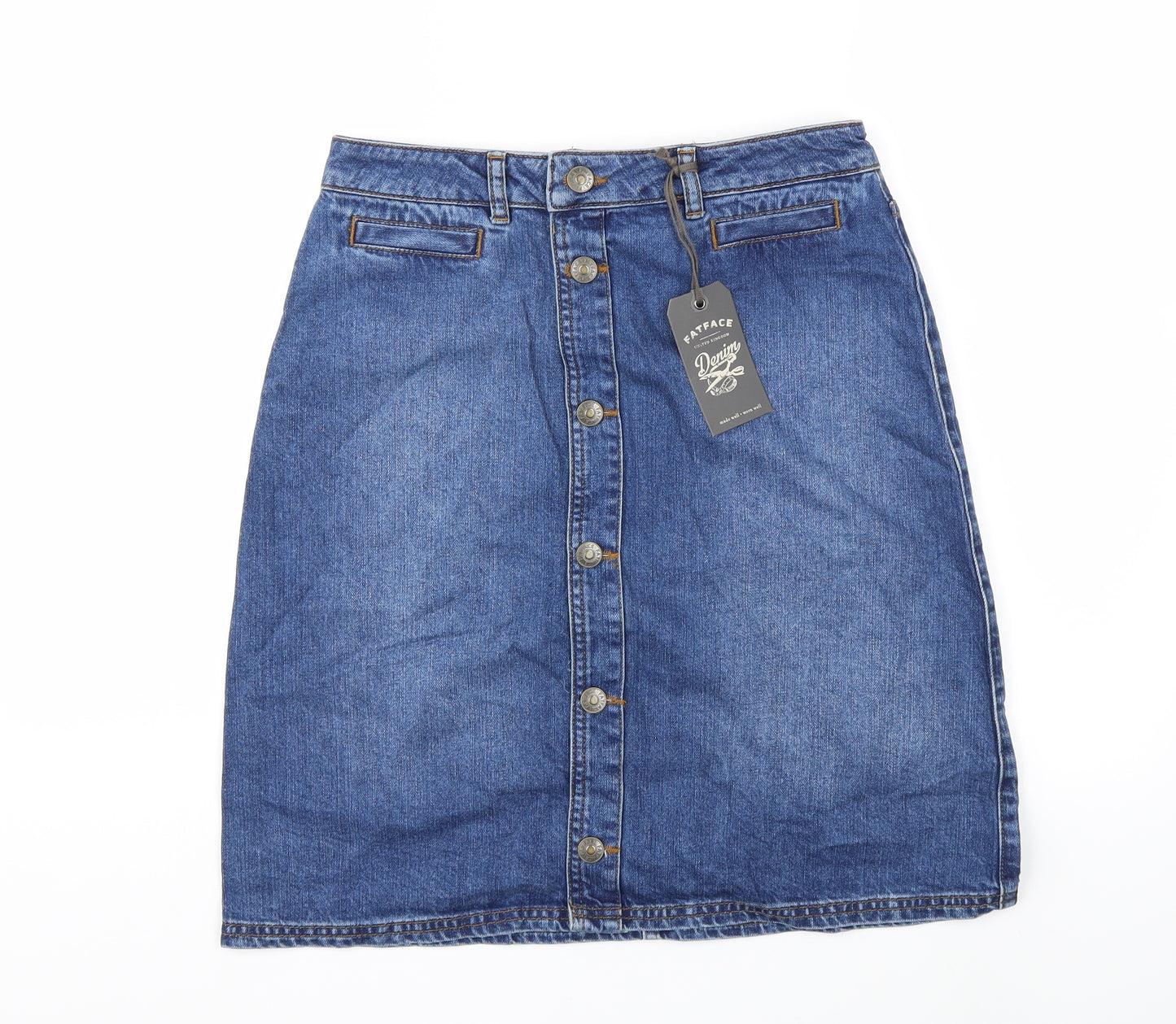 Fat Face Womens Blue  Denim A-Line Skirt Size 10