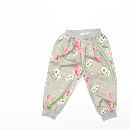 Preworn Girls Grey Floral  Harem Trousers Size 8 Years
