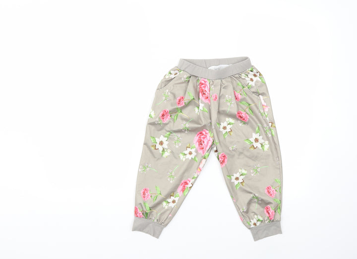 Preworn Girls Grey Floral  Harem Trousers Size 8 Years
