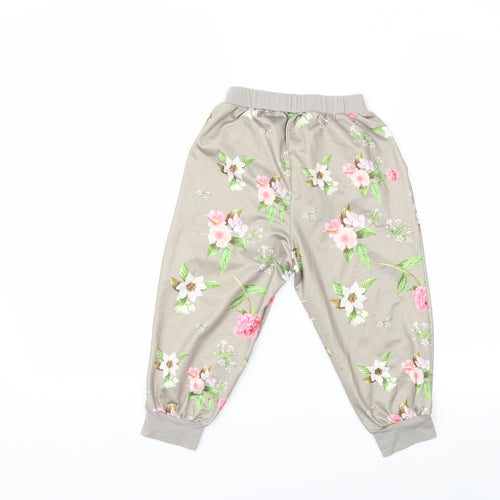Preworn Girls Grey Floral  Harem Trousers Size 8 Years