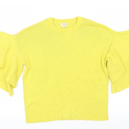 River Island Womens Yellow  Knit Basic T-Shirt Size 10  - Flared Sleeves